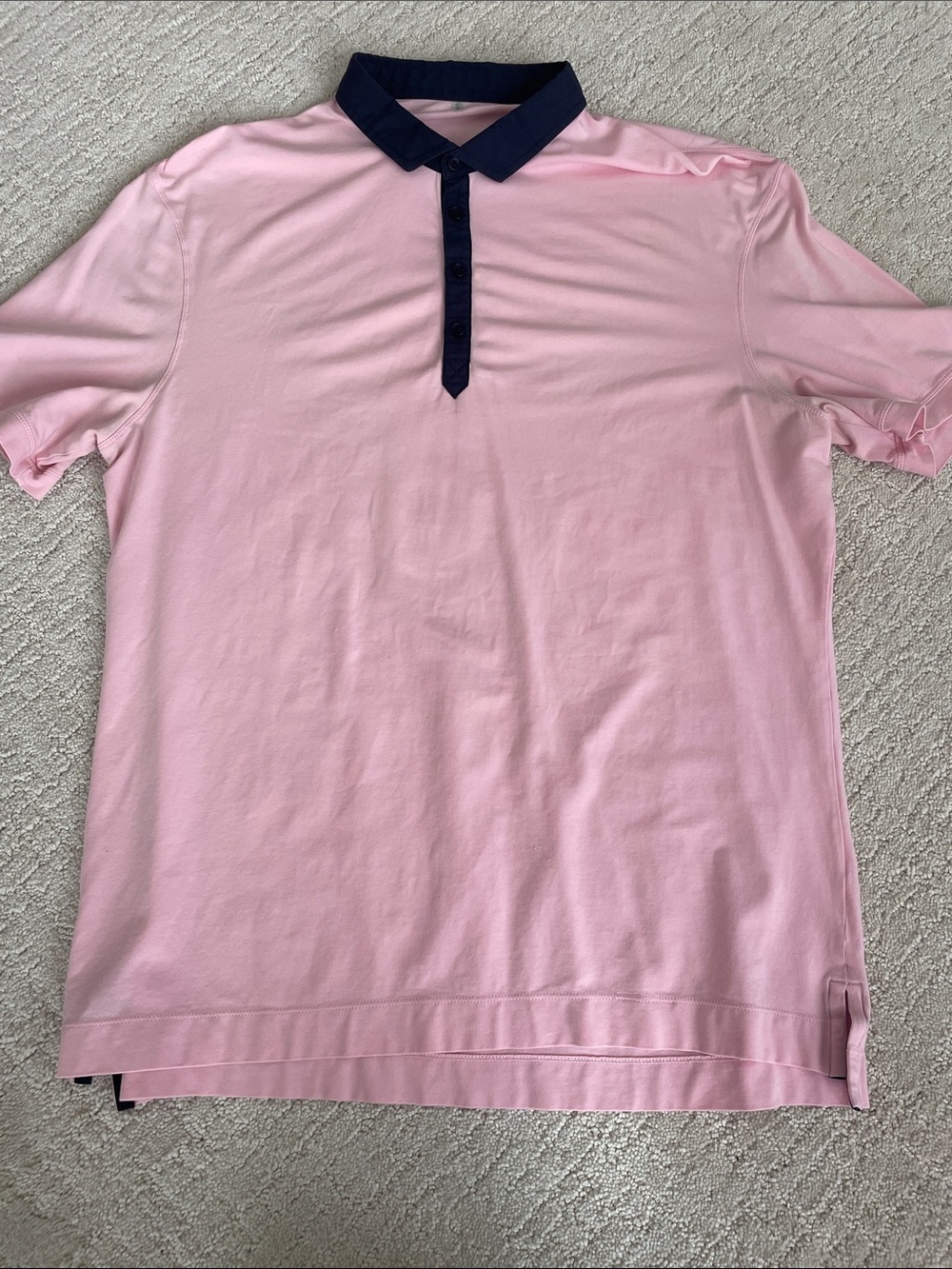 Men’s Lululemon Pink Short Sleeve Polo Top with Navy Trim